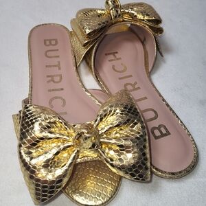 Butrich Alina Slide Flat Metallic Gold Bow Sandals Women's Size EU 36 US 5.5